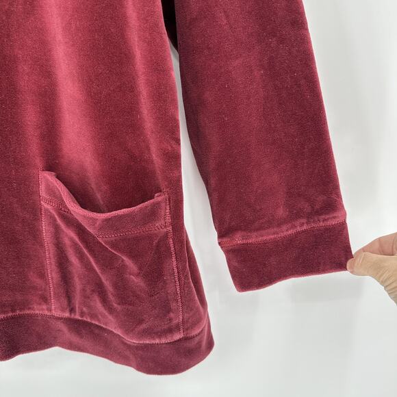 Coldwater Creek Pullover Womens XL Burgundy Cowl Neck Velour Tunic Pockets Comfy - Picture 4 of 10